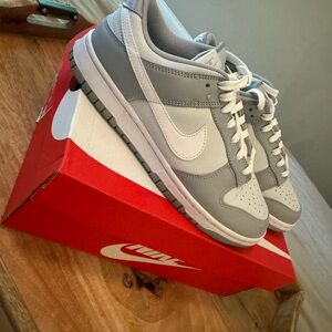Grey and white Dunks